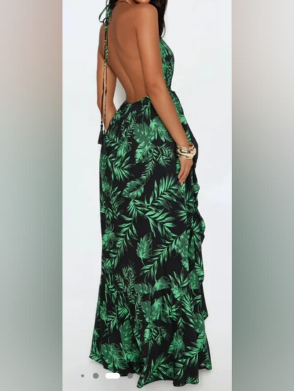 NWT Fashion Nova Green And Black Tropic Beach Maxi Halter Dress XL